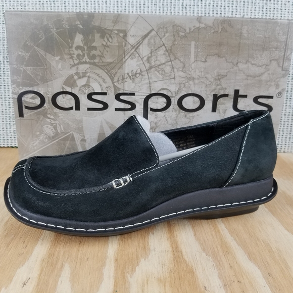NEW Passports Leather Loafers Black Slip on Shoes - Picture 6 of 11